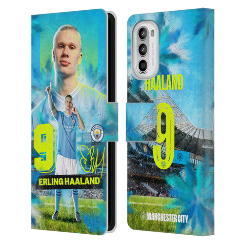 Manchester City Man City FC 2023/24 First Team Erling Haaland Leather Book Wallet Case Cover For Motorola Moto G52