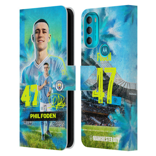 Manchester City Man City FC 2023/24 First Team Phil Foden Leather Book Wallet Case Cover For Motorola Moto G71 5G