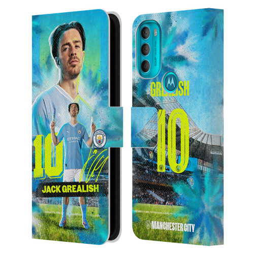 Manchester City Man City FC 2023/24 First Team Jack Grealish Leather Book Wallet Case Cover For Motorola Moto G71 5G