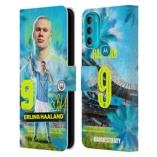 Manchester City Man City FC 2023/24 First Team Erling Haaland Leather Book Wallet Case Cover For Motorola Moto G71 5G