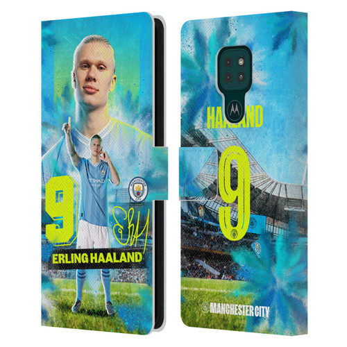 Manchester City Man City FC 2023/24 First Team Erling Haaland Leather Book Wallet Case Cover For Motorola Moto G9 Play