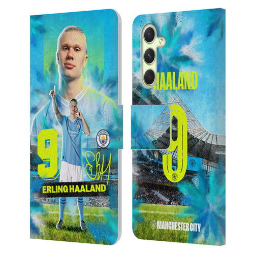 Manchester City Man City FC 2023/24 First Team Erling Haaland Leather Book Wallet Case Cover For Samsung Galaxy A54 5G