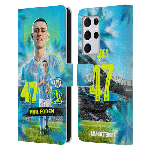 Manchester City Man City FC 2023/24 First Team Phil Foden Leather Book Wallet Case Cover For Samsung Galaxy S21 Ultra 5G