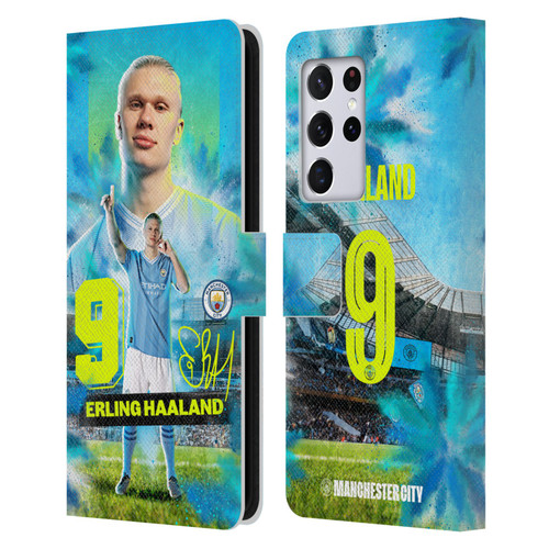 Manchester City Man City FC 2023/24 First Team Erling Haaland Leather Book Wallet Case Cover For Samsung Galaxy S21 Ultra 5G