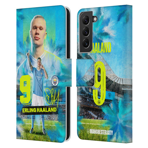 Manchester City Man City FC 2023/24 First Team Erling Haaland Leather Book Wallet Case Cover For Samsung Galaxy S22+ 5G