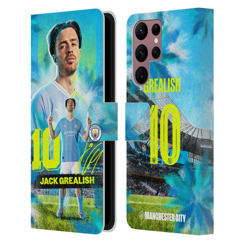Manchester City Man City FC 2023/24 First Team Jack Grealish Leather Book Wallet Case Cover For Samsung Galaxy S22 Ultra 5G