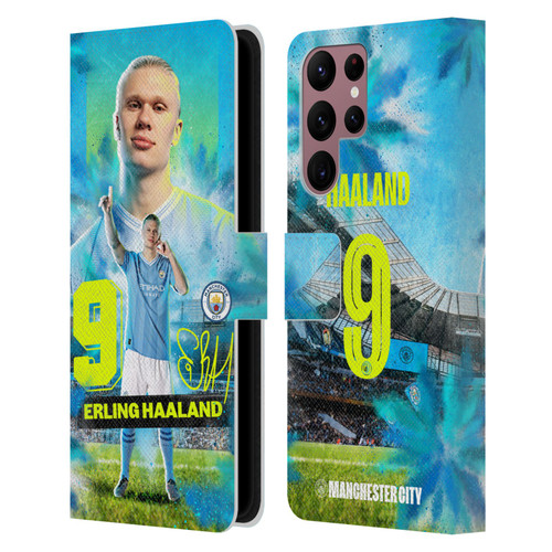 Manchester City Man City FC 2023/24 First Team Erling Haaland Leather Book Wallet Case Cover For Samsung Galaxy S22 Ultra 5G