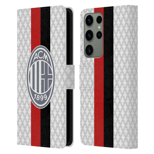AC Milan 2023/24 Crest Kit Away Leather Book Wallet Case Cover For Samsung Galaxy S23 Ultra 5G