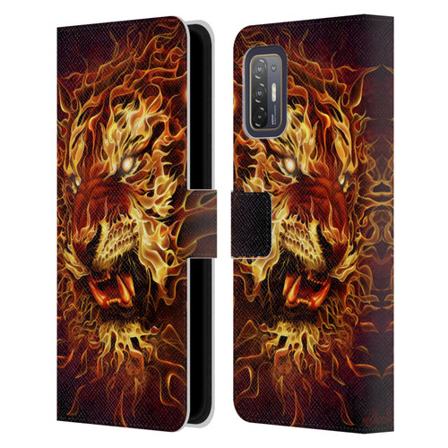 Tom Wood Fire Creatures Tiger Leather Book Wallet Case Cover For HTC Desire 21 Pro 5G