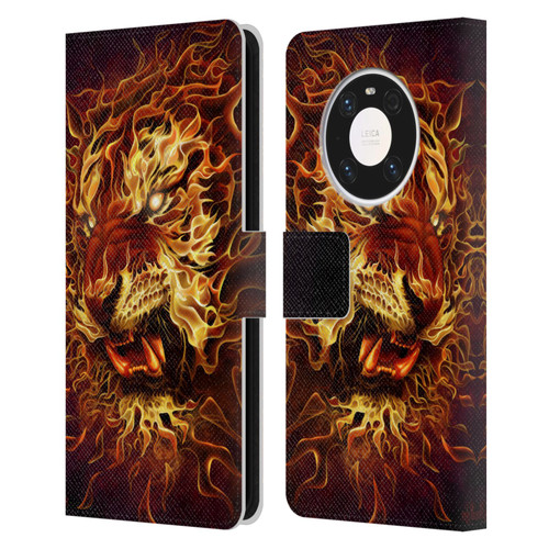 Tom Wood Fire Creatures Tiger Leather Book Wallet Case Cover For Huawei Mate 40 Pro 5G