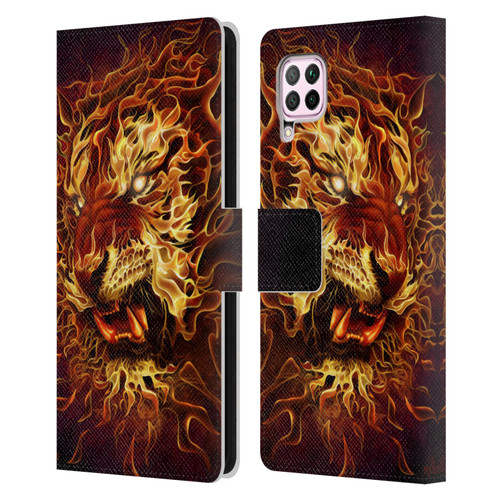 Tom Wood Fire Creatures Tiger Leather Book Wallet Case Cover For Huawei Nova 6 SE / P40 Lite