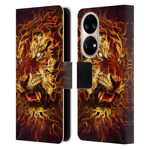 Tom Wood Fire Creatures Tiger Leather Book Wallet Case Cover For Huawei P50