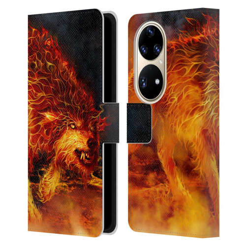 Tom Wood Fire Creatures Wolf Stalker Leather Book Wallet Case Cover For Huawei P50 Pro