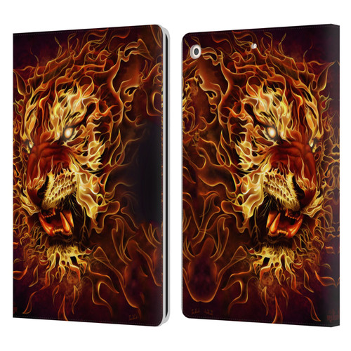 Tom Wood Fire Creatures Tiger Leather Book Wallet Case Cover For Apple iPad 10.2 2019/2020/2021