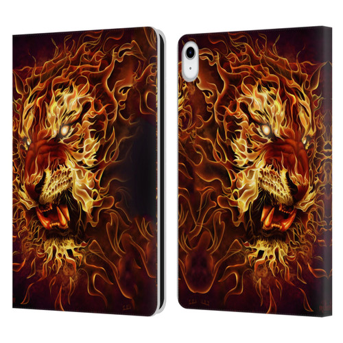 Tom Wood Fire Creatures Tiger Leather Book Wallet Case Cover For Apple iPad 10.9 (2022)