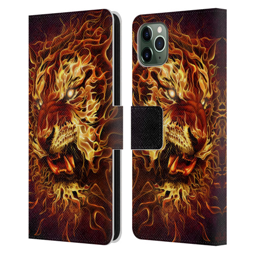 Tom Wood Fire Creatures Tiger Leather Book Wallet Case Cover For Apple iPhone 11 Pro Max