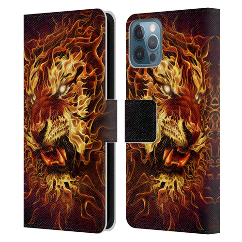 Tom Wood Fire Creatures Tiger Leather Book Wallet Case Cover For Apple iPhone 12 / iPhone 12 Pro