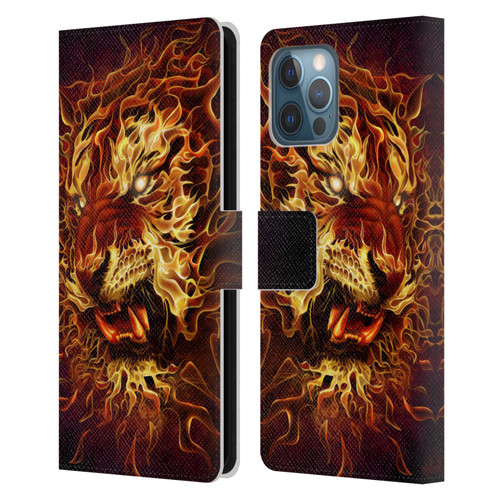 Tom Wood Fire Creatures Tiger Leather Book Wallet Case Cover For Apple iPhone 12 Pro Max