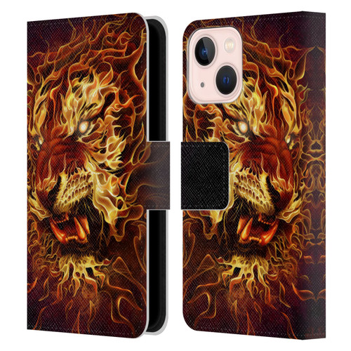 Tom Wood Fire Creatures Tiger Leather Book Wallet Case Cover For Apple iPhone 13 Mini