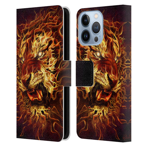 Tom Wood Fire Creatures Tiger Leather Book Wallet Case Cover For Apple iPhone 13 Pro