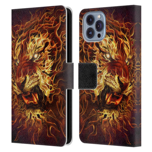 Tom Wood Fire Creatures Tiger Leather Book Wallet Case Cover For Apple iPhone 14