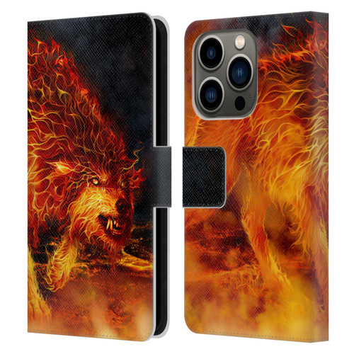 Tom Wood Fire Creatures Wolf Stalker Leather Book Wallet Case Cover For Apple iPhone 14 Pro