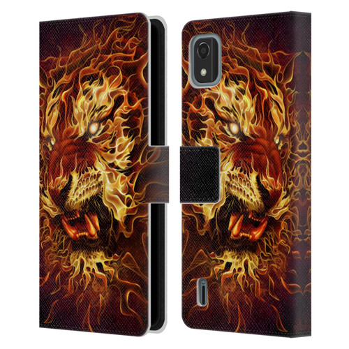 Tom Wood Fire Creatures Tiger Leather Book Wallet Case Cover For Nokia C2 2nd Edition