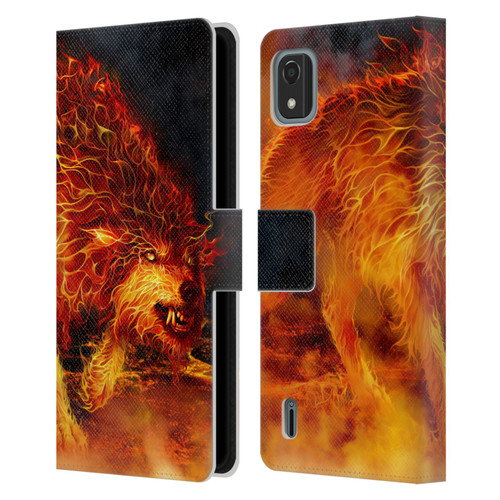 Tom Wood Fire Creatures Wolf Stalker Leather Book Wallet Case Cover For Nokia C2 2nd Edition