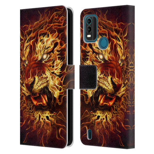 Tom Wood Fire Creatures Tiger Leather Book Wallet Case Cover For Nokia G11 Plus