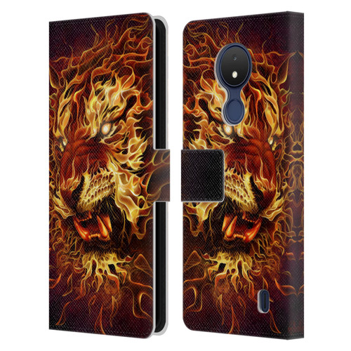 Tom Wood Fire Creatures Tiger Leather Book Wallet Case Cover For Nokia C21