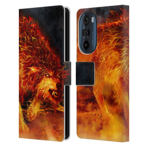 Tom Wood Fire Creatures Wolf Stalker Leather Book Wallet Case Cover For Motorola Edge 30