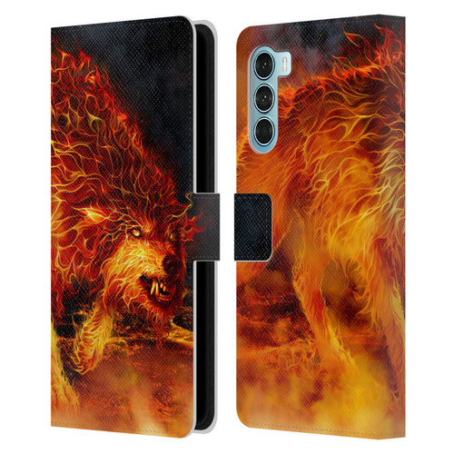 Tom Wood Fire Creatures Wolf Stalker Leather Book Wallet Case Cover For Motorola Edge S30 / Moto G200 5G