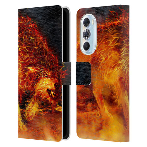 Tom Wood Fire Creatures Wolf Stalker Leather Book Wallet Case Cover For Motorola Edge X30