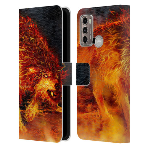 Tom Wood Fire Creatures Wolf Stalker Leather Book Wallet Case Cover For Motorola Moto G60 / Moto G40 Fusion