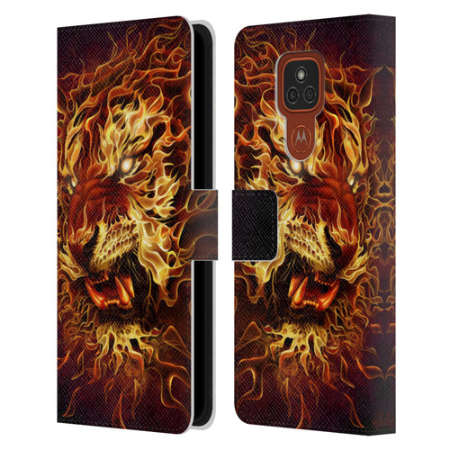 Tom Wood Fire Creatures Tiger Leather Book Wallet Case Cover For Motorola Moto E7 Plus