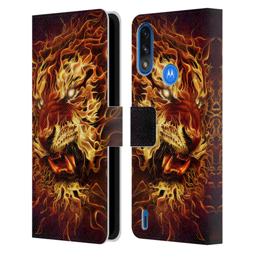 Tom Wood Fire Creatures Tiger Leather Book Wallet Case Cover For Motorola Moto E7 Power / Moto E7i Power