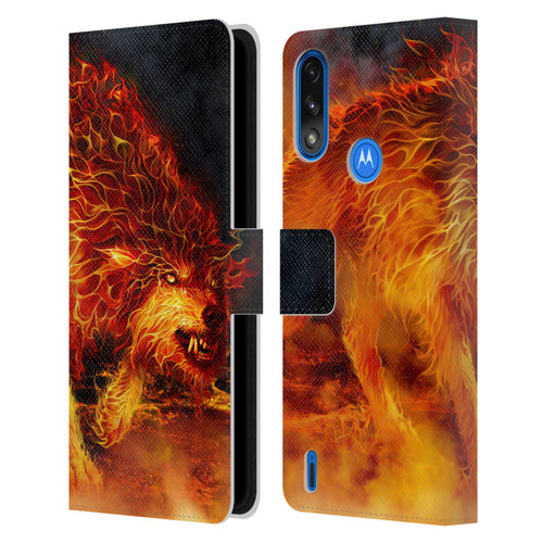 Tom Wood Fire Creatures Wolf Stalker Leather Book Wallet Case Cover For Motorola Moto E7 Power / Moto E7i Power