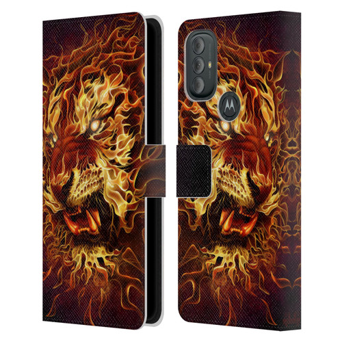 Tom Wood Fire Creatures Tiger Leather Book Wallet Case Cover For Motorola Moto G10 / Moto G20 / Moto G30
