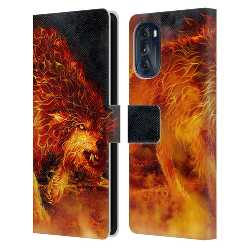 Tom Wood Fire Creatures Wolf Stalker Leather Book Wallet Case Cover For Motorola Moto G (2022)