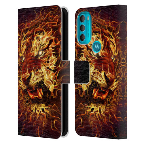 Tom Wood Fire Creatures Tiger Leather Book Wallet Case Cover For Motorola Moto G71 5G