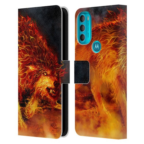 Tom Wood Fire Creatures Wolf Stalker Leather Book Wallet Case Cover For Motorola Moto G71 5G