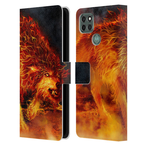 Tom Wood Fire Creatures Wolf Stalker Leather Book Wallet Case Cover For Motorola Moto G9 Power