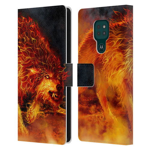 Tom Wood Fire Creatures Wolf Stalker Leather Book Wallet Case Cover For Motorola Moto G9 Play