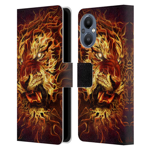 Tom Wood Fire Creatures Tiger Leather Book Wallet Case Cover For OnePlus Nord N20 5G