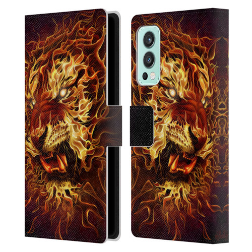 Tom Wood Fire Creatures Tiger Leather Book Wallet Case Cover For OnePlus Nord 2 5G