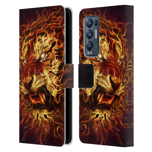 Tom Wood Fire Creatures Tiger Leather Book Wallet Case Cover For OPPO Find X3 Neo / Reno5 Pro+ 5G