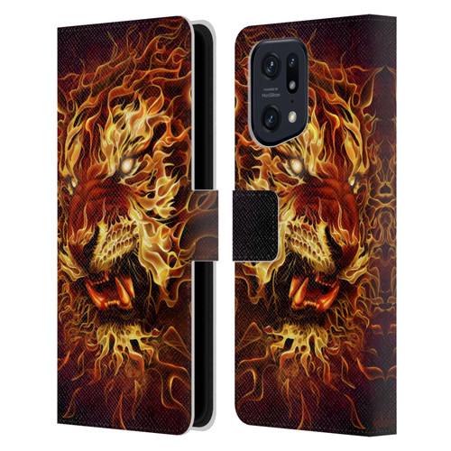 Tom Wood Fire Creatures Tiger Leather Book Wallet Case Cover For OPPO Find X5 Pro