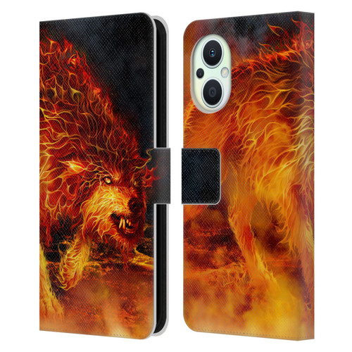 Tom Wood Fire Creatures Wolf Stalker Leather Book Wallet Case Cover For OPPO Reno8 Lite