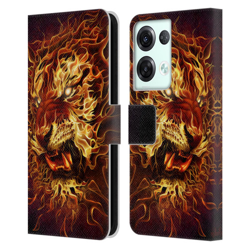 Tom Wood Fire Creatures Tiger Leather Book Wallet Case Cover For OPPO Reno8 Pro