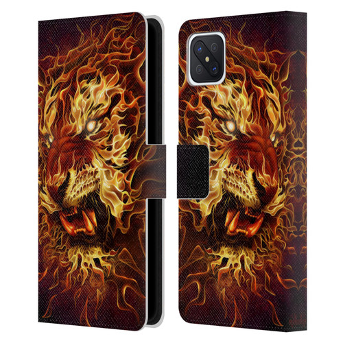 Tom Wood Fire Creatures Tiger Leather Book Wallet Case Cover For OPPO Reno4 Z 5G